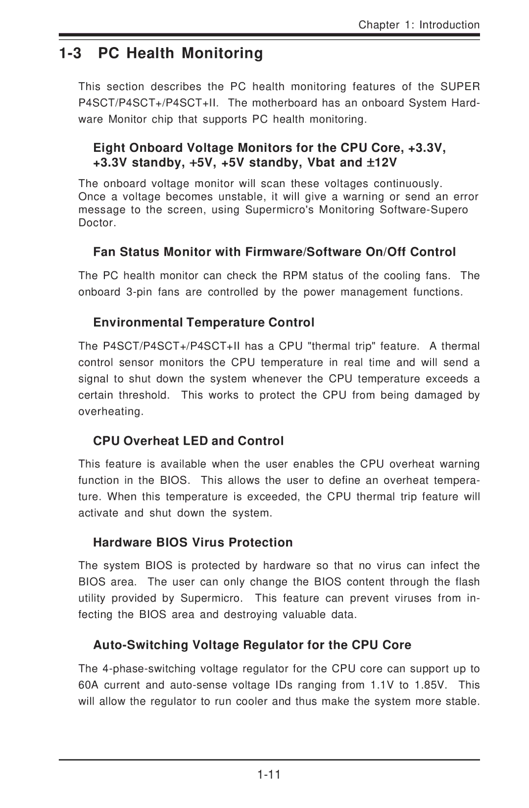 SUPER MICRO Computer P4SCT+II user manual PC Health Monitoring 