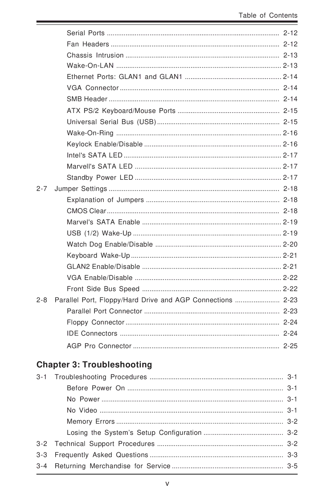 SUPER MICRO Computer P4SCT+II user manual Troubleshooting, Table of Contents 