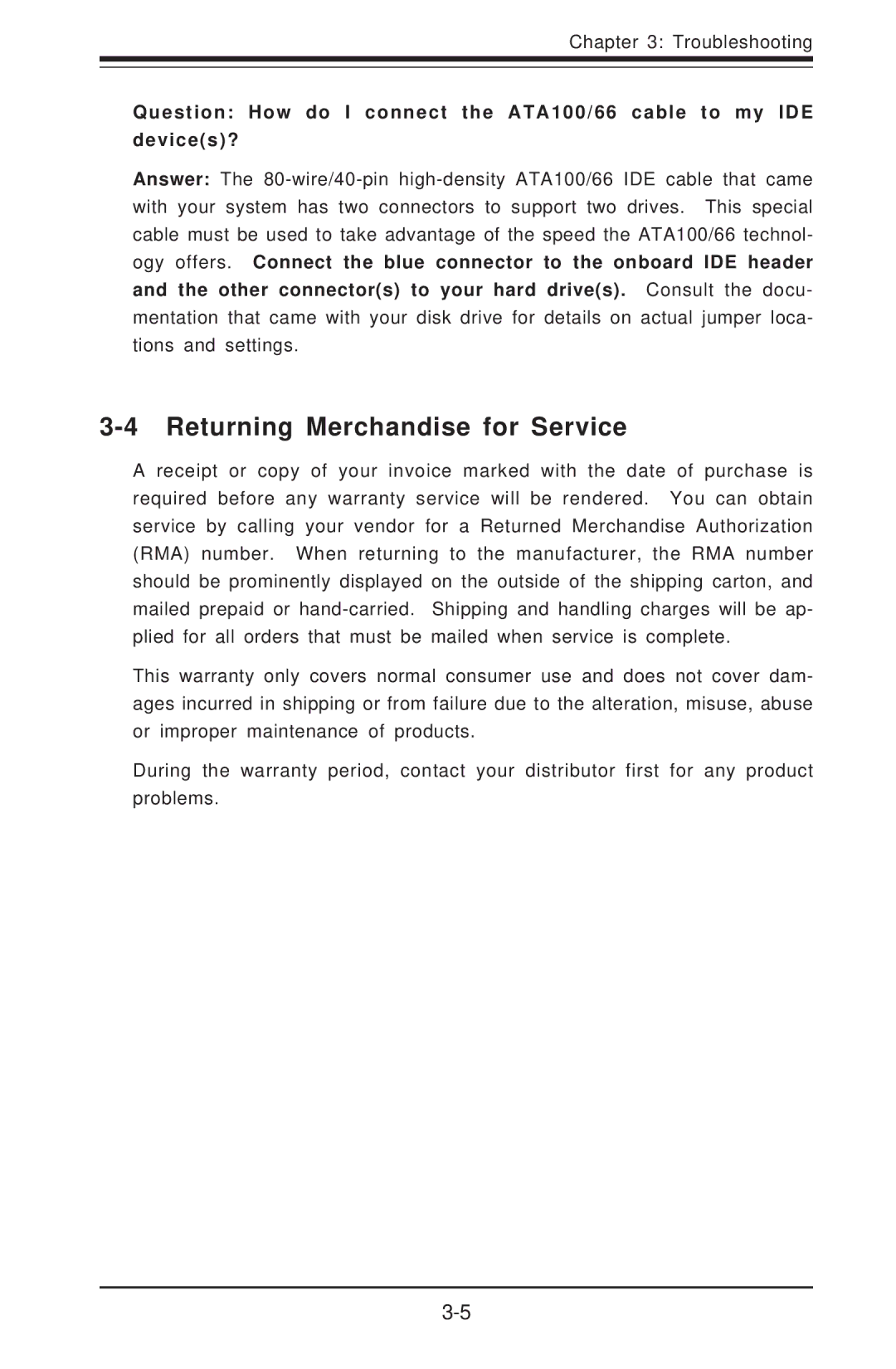 SUPER MICRO Computer P4SCT+II user manual Returning Merchandise for Service 