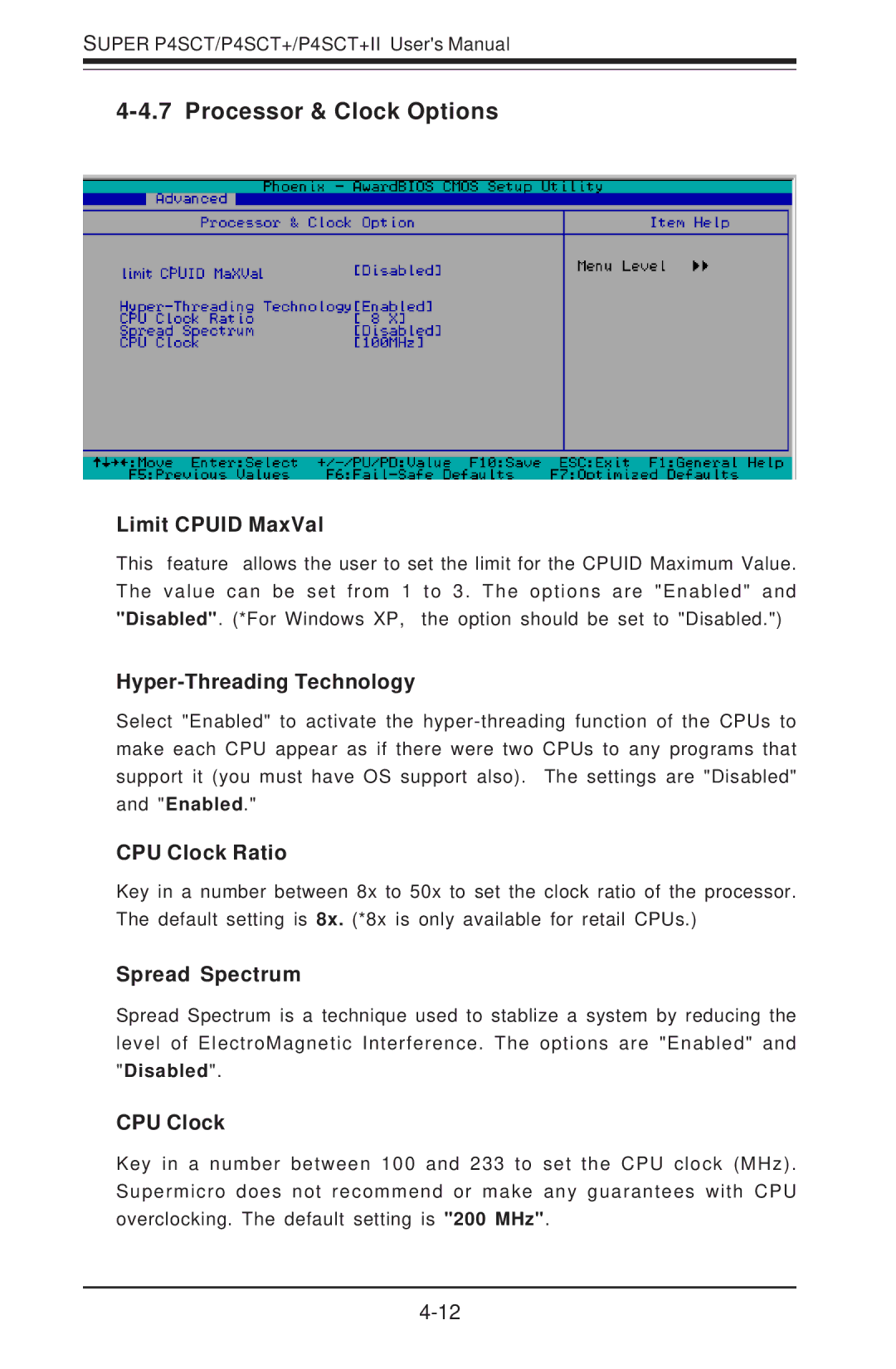 SUPER MICRO Computer P4SCT+II user manual Processor & Clock Options 