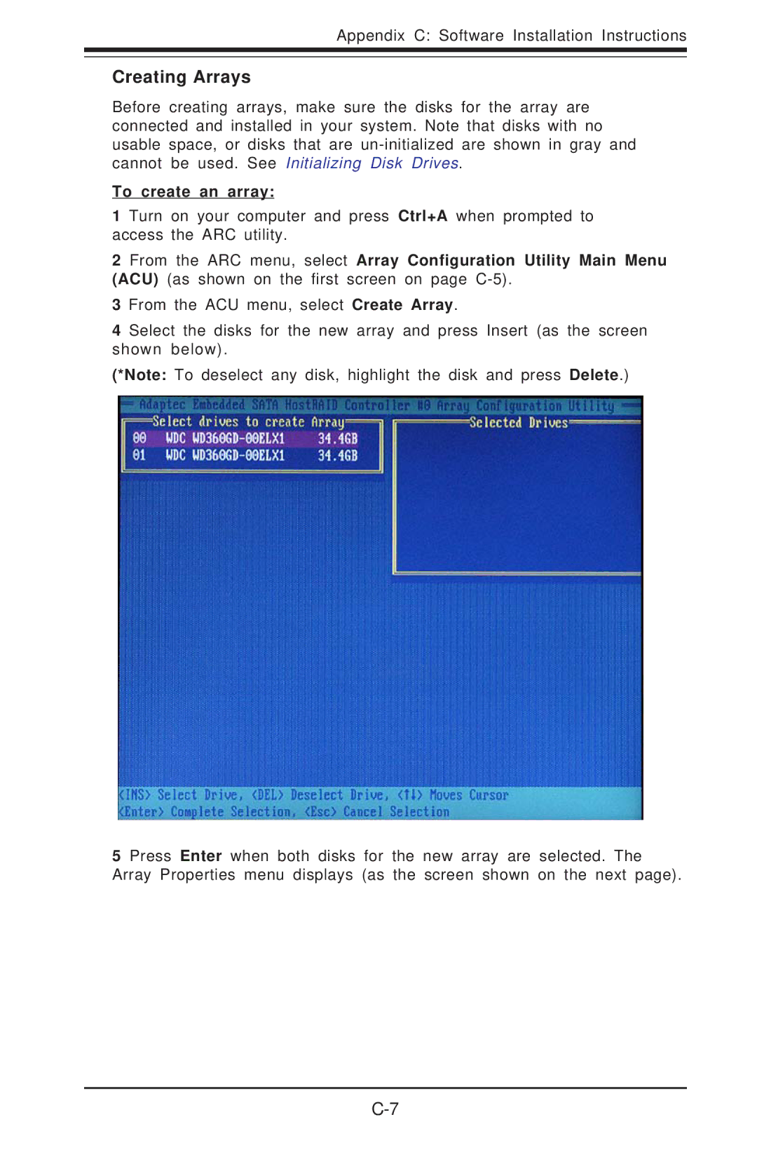 SUPER MICRO Computer P4SCT+II user manual Creating Arrays, To create an array 