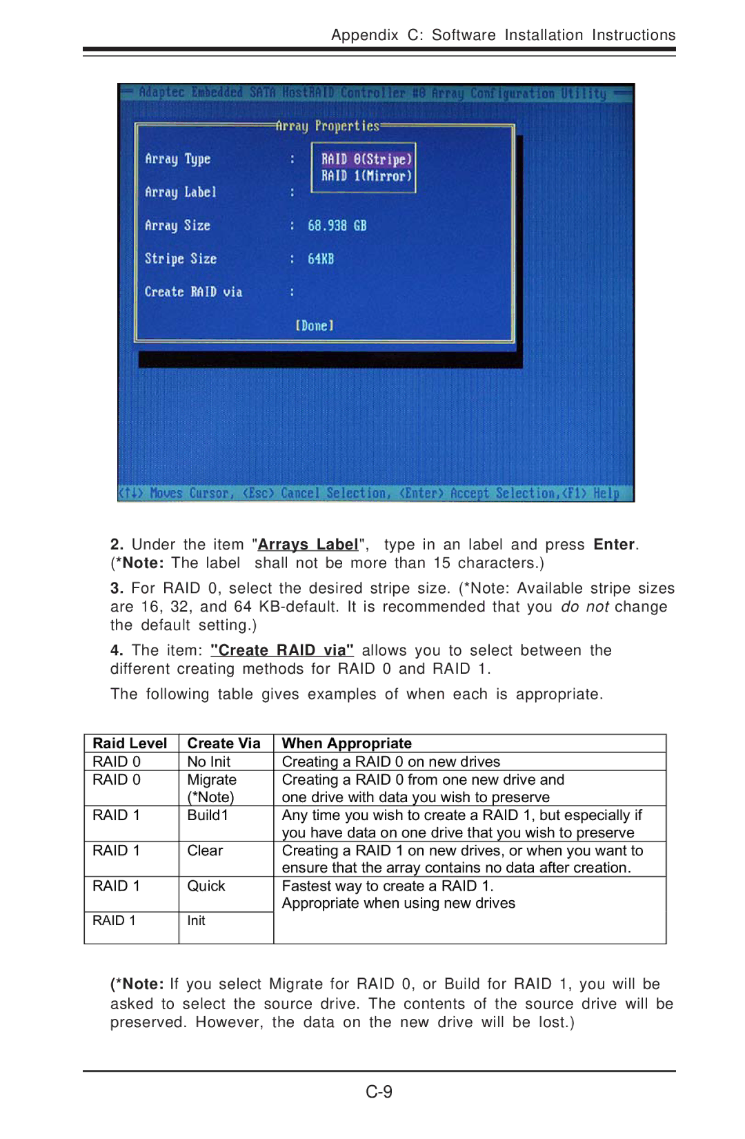 SUPER MICRO Computer P4SCT+II user manual Raid Level Create Via When Appropriate 