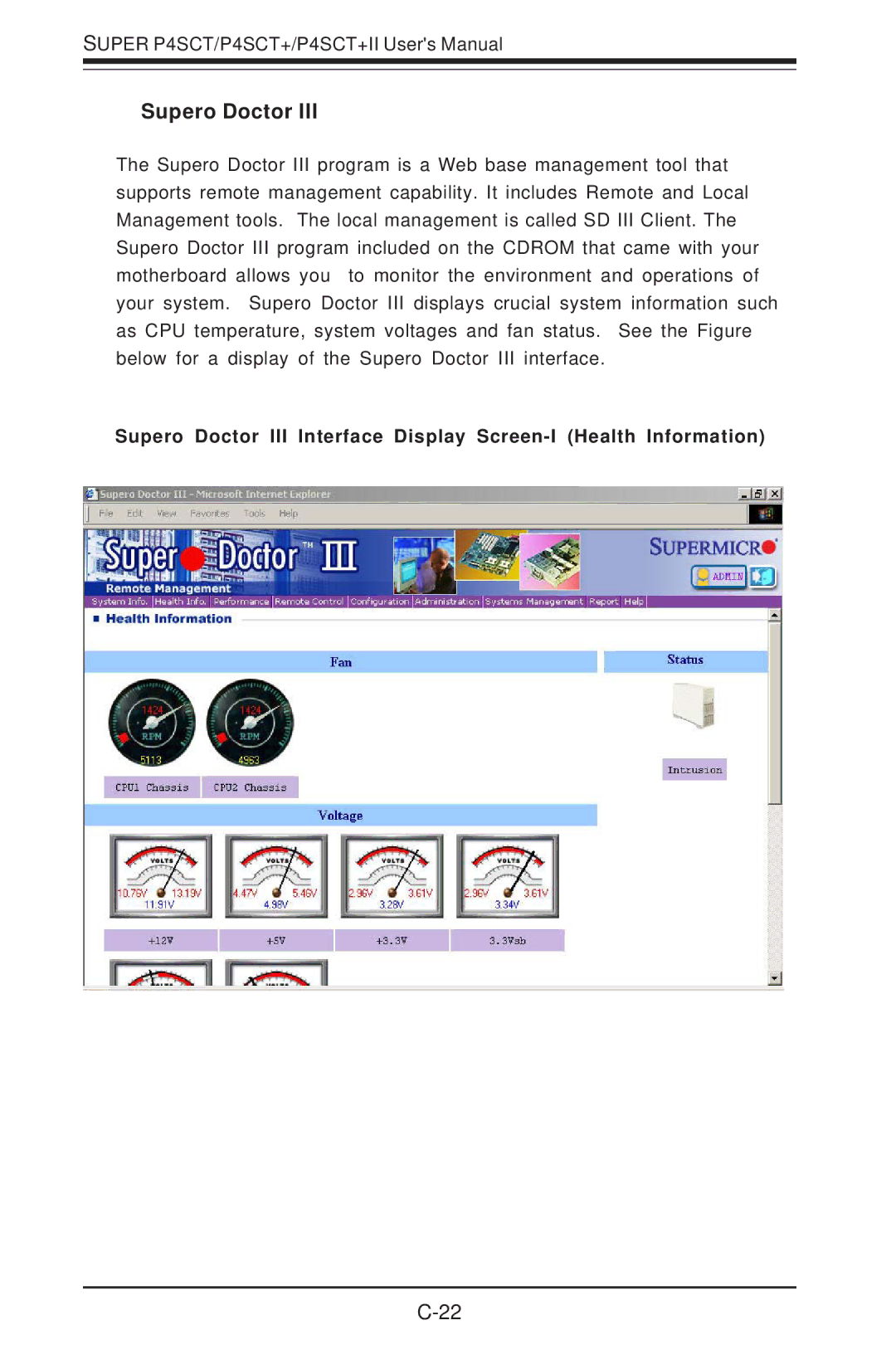 SUPER MICRO Computer P4SCT+II user manual Supero Doctor 