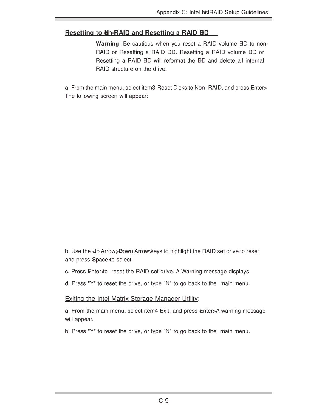 SUPER MICRO Computer SERIES3800, S120T user manual Resetting to Non-RAID and Resetting a RAID HDD 