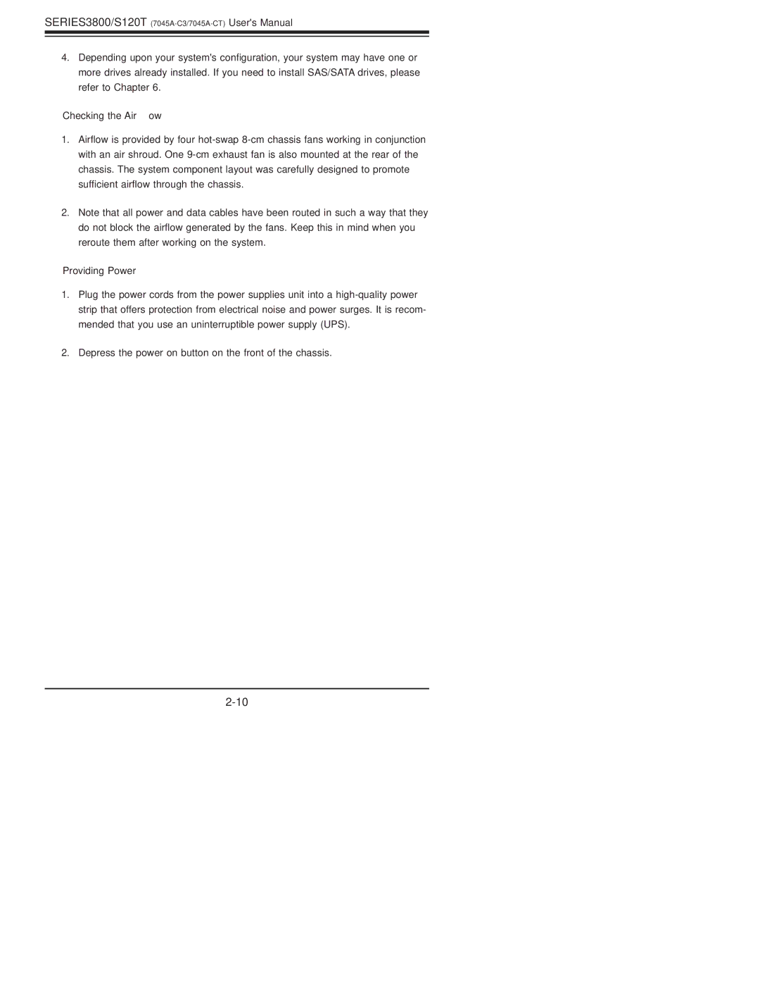 SUPER MICRO Computer S120T, SERIES3800 user manual Checking the Airﬂow 