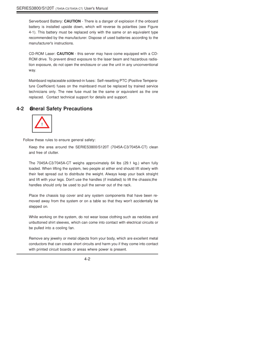 SUPER MICRO Computer S120T, SERIES3800 user manual General Safety Precautions 