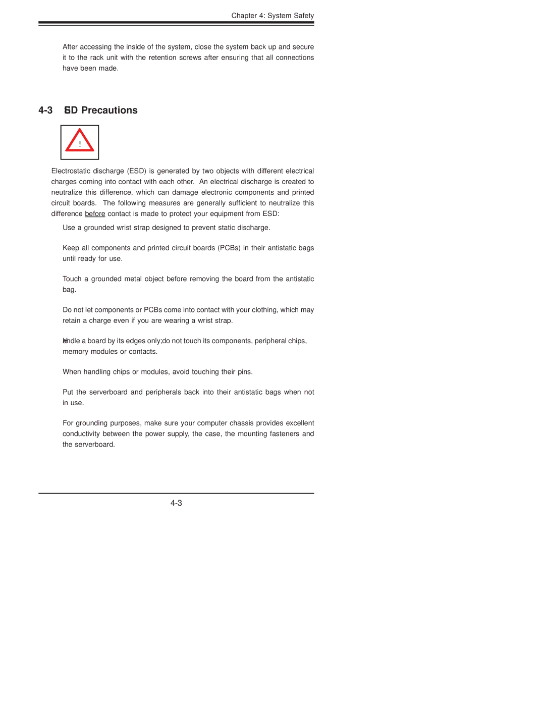 SUPER MICRO Computer SERIES3800, S120T user manual ESD Precautions 