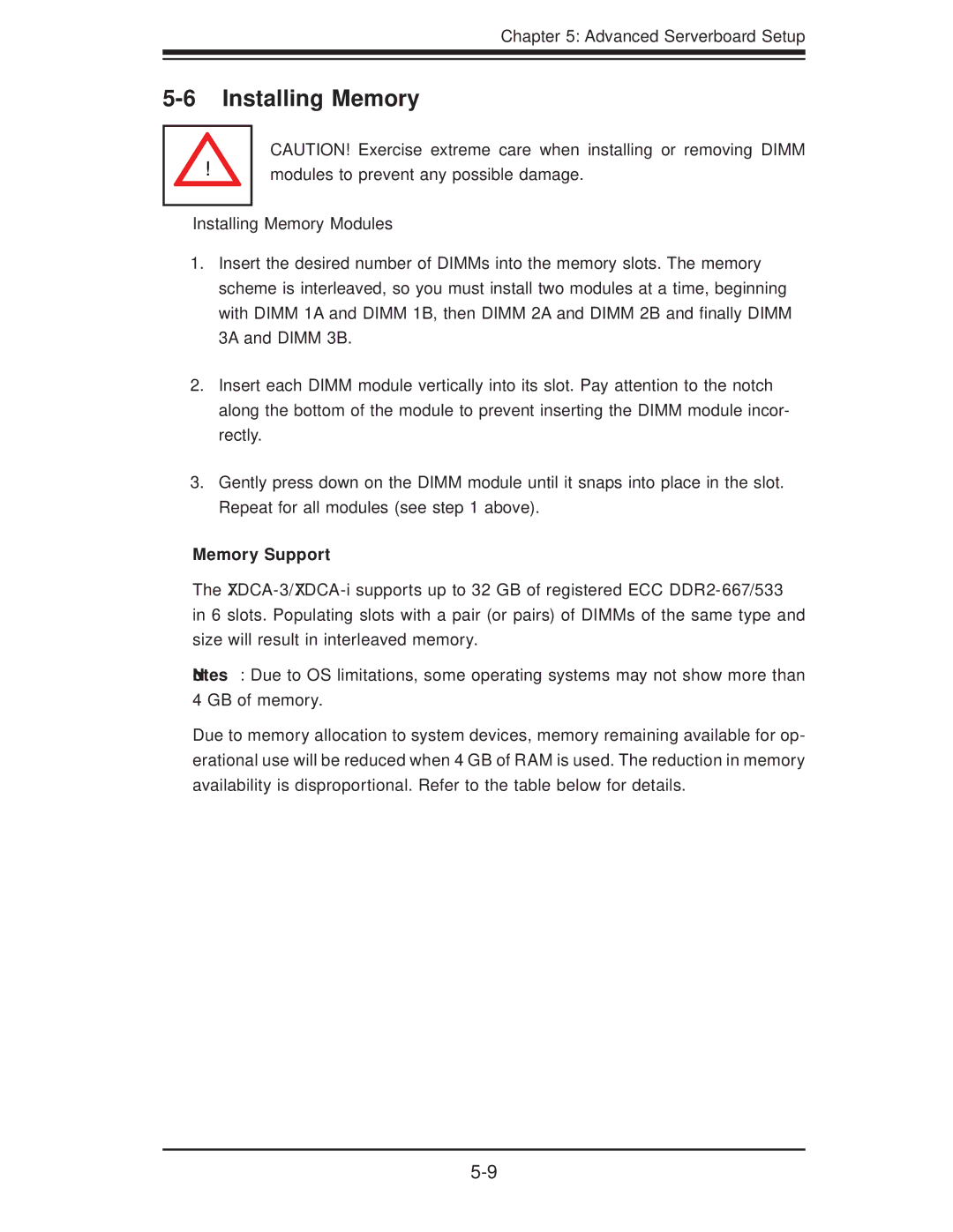 SUPER MICRO Computer SERIES3800, S120T user manual Installing Memory Modules, Memory Support 