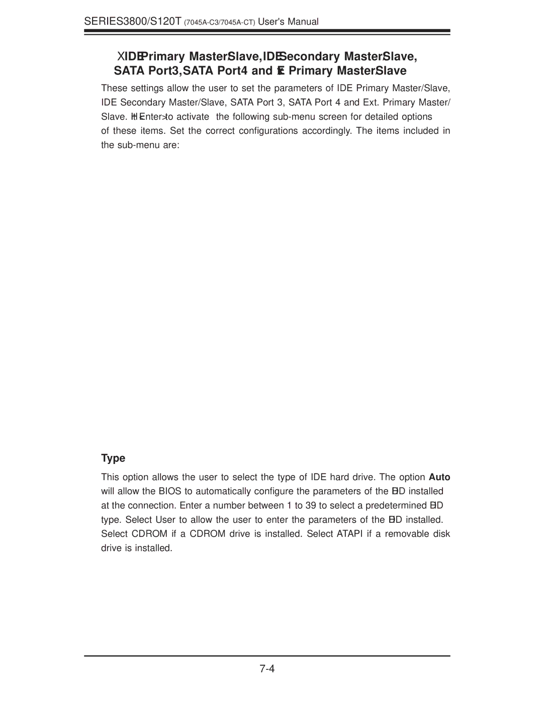 SUPER MICRO Computer S120T, SERIES3800 user manual Type 