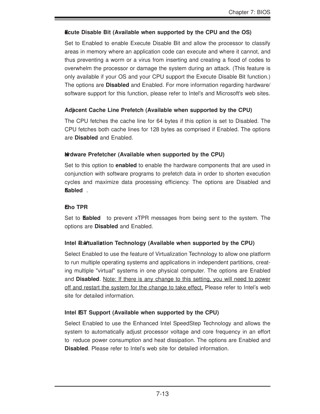 SUPER MICRO Computer SERIES3800, S120T user manual Hardware Prefetcher Available when supported by the CPU, Echo TPR 