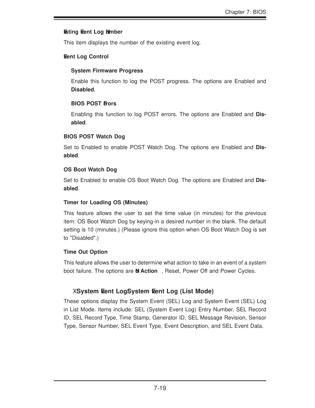 SUPER MICRO Computer SERIES3800, S120T user manual XSystem Event Log/System Event Log List Mode 