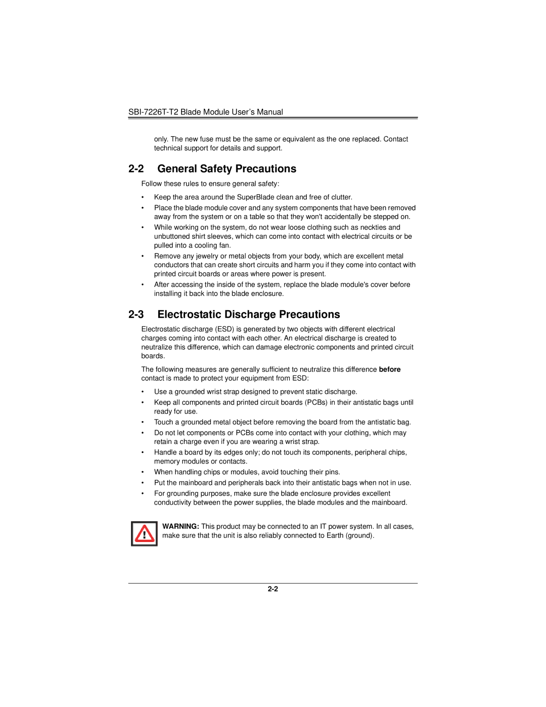 SUPER MICRO Computer SBI-7226T-T2 user manual General Safety Precautions, Electrostatic Discharge Precautions 