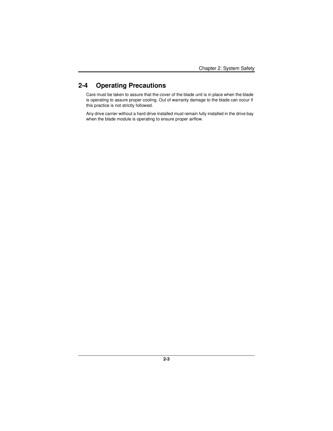 SUPER MICRO Computer SBI-7226T-T2 user manual Operating Precautions 