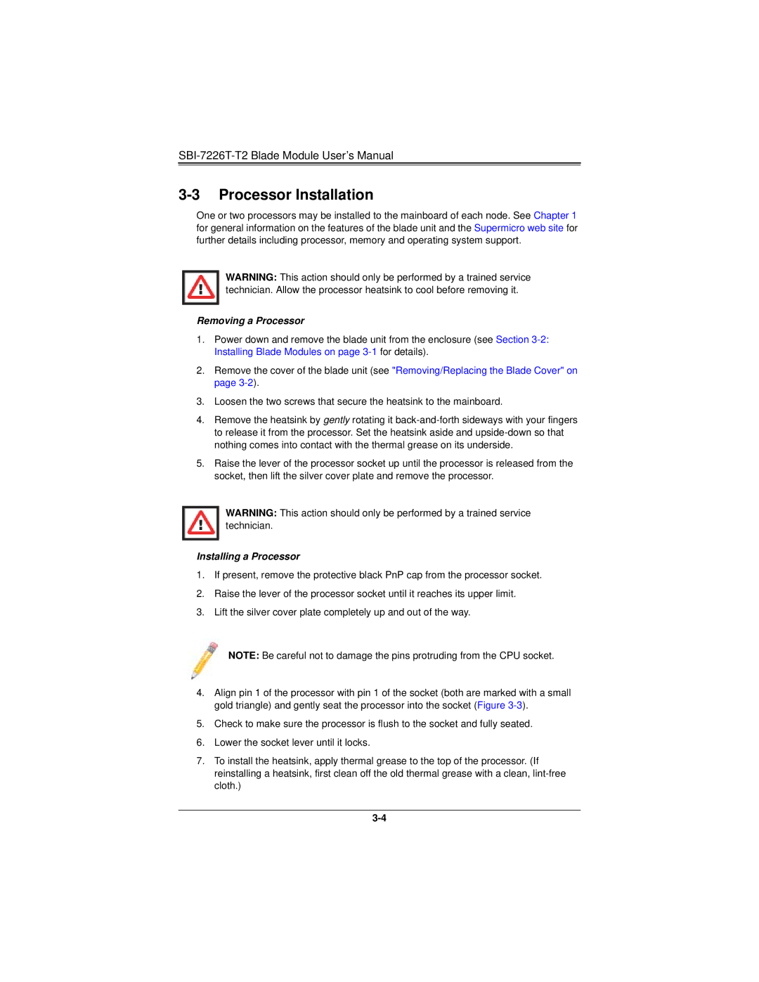 SUPER MICRO Computer SBI-7226T-T2 user manual Processor Installation, Removing a Processor 