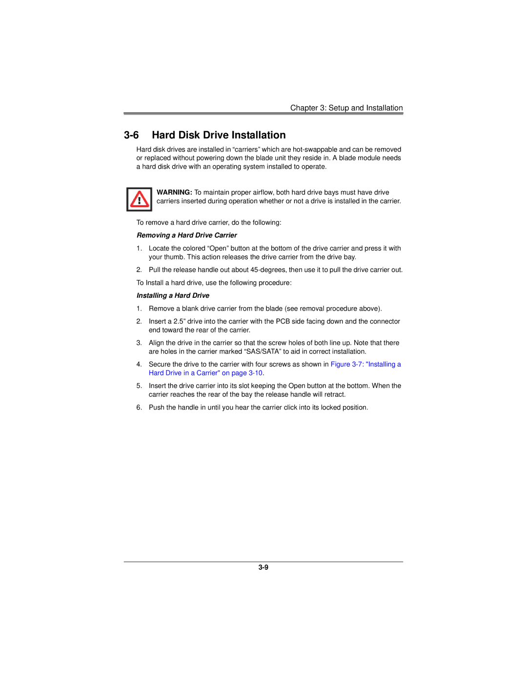 SUPER MICRO Computer SBI-7226T-T2 user manual Hard Disk Drive Installation, Removing a Hard Drive Carrier 