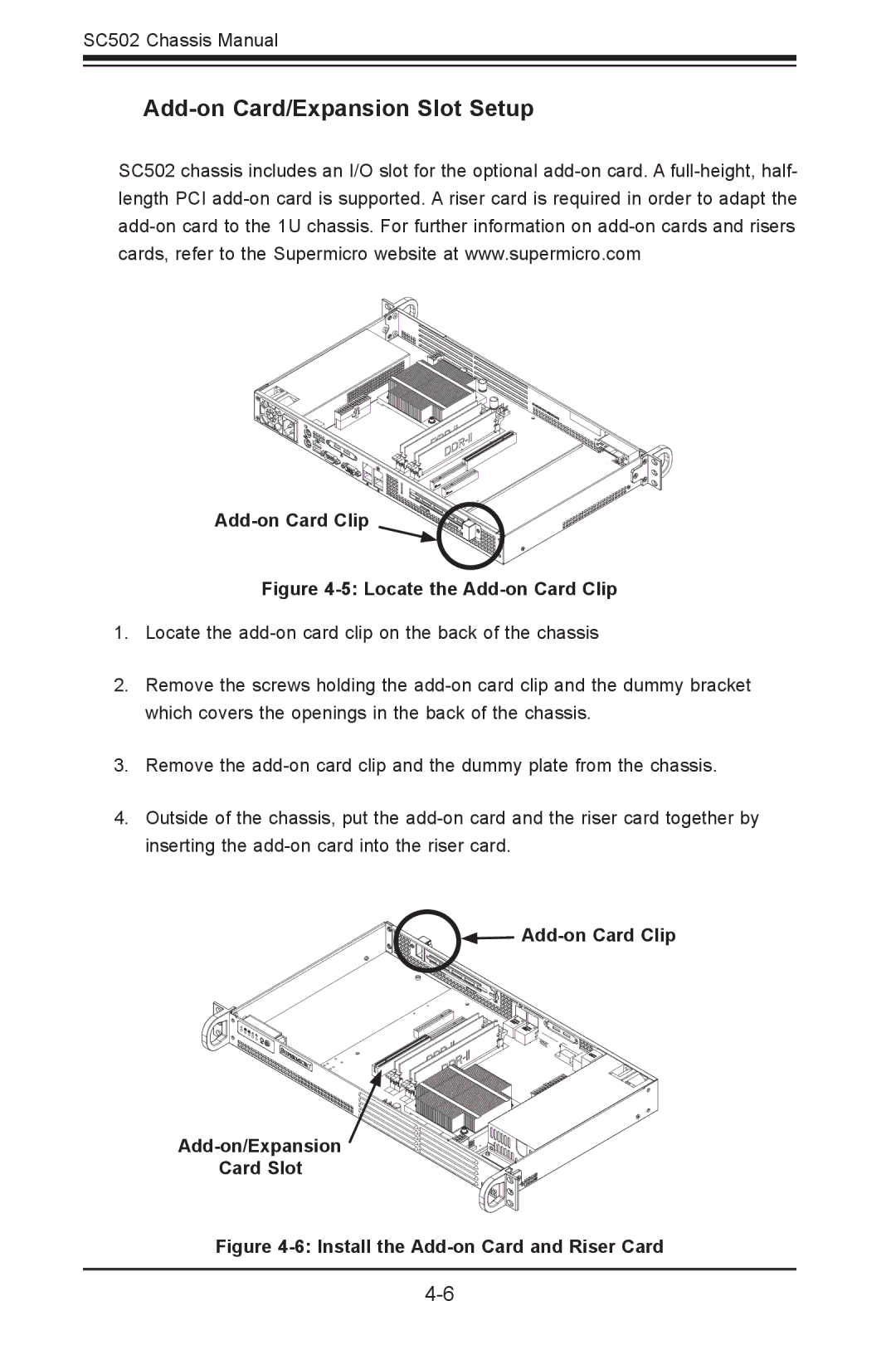 SUPER MICRO Computer SC502-200B user manual Add-on Card/Expansion Slot Setup, Add-on Card Clip 