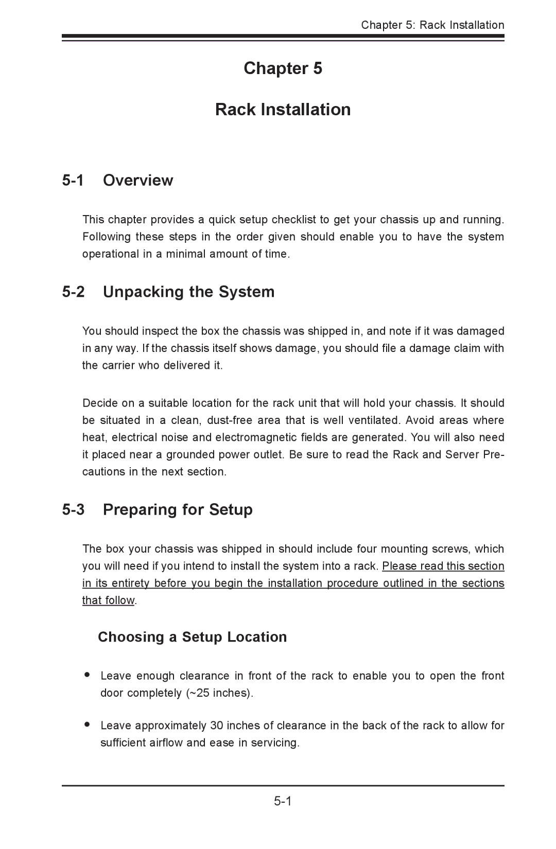 SUPER MICRO Computer SC502-200B user manual Chapter Rack Installation, Unpacking the System, Choosing a Setup Location 