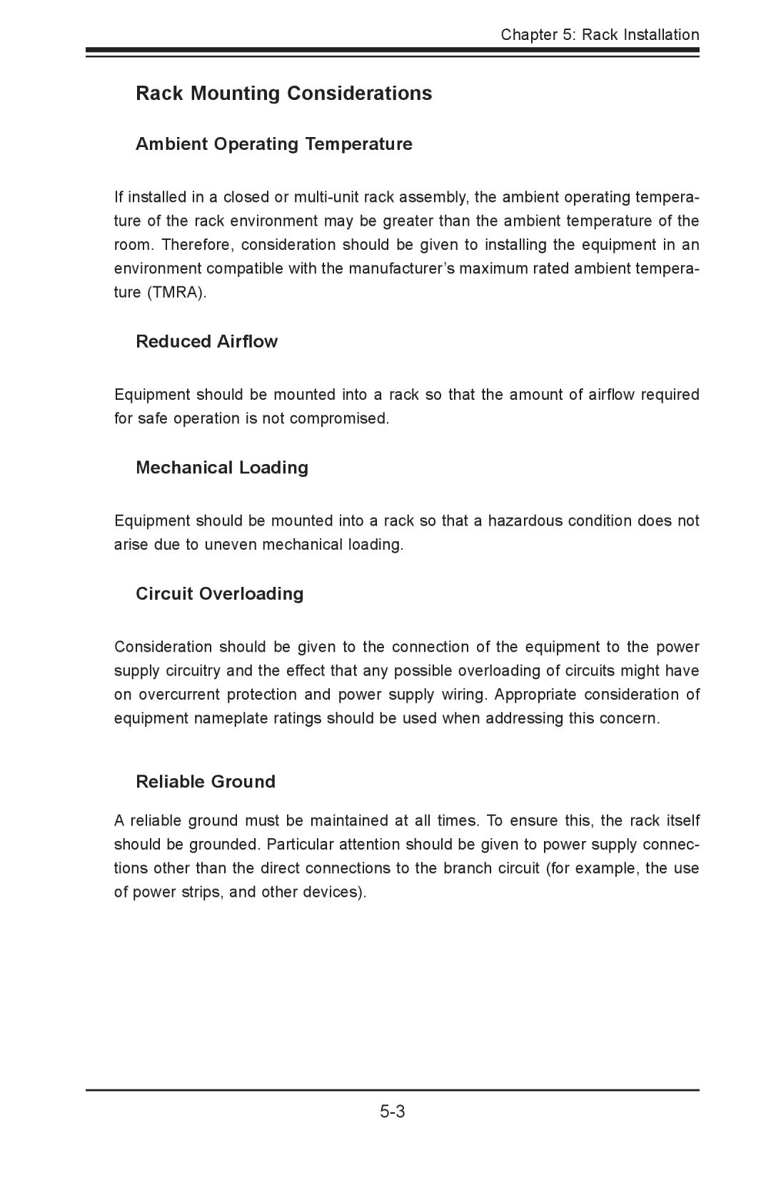 SUPER MICRO Computer SC502-200B user manual Rack Mounting Considerations, Ambient Operating Temperature 