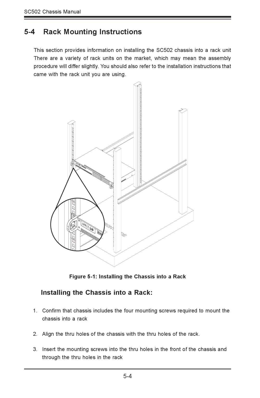 SUPER MICRO Computer SC502-200B user manual Rack Mounting Instructions, Installing the Chassis into a Rack 