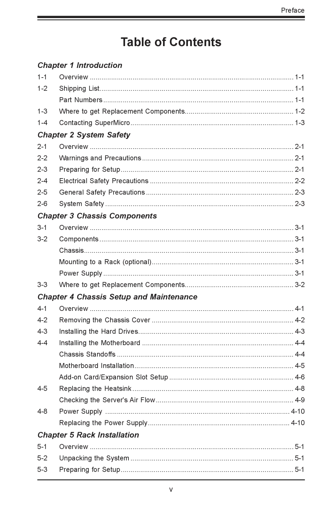 SUPER MICRO Computer SC502-200B user manual Table of Contents 