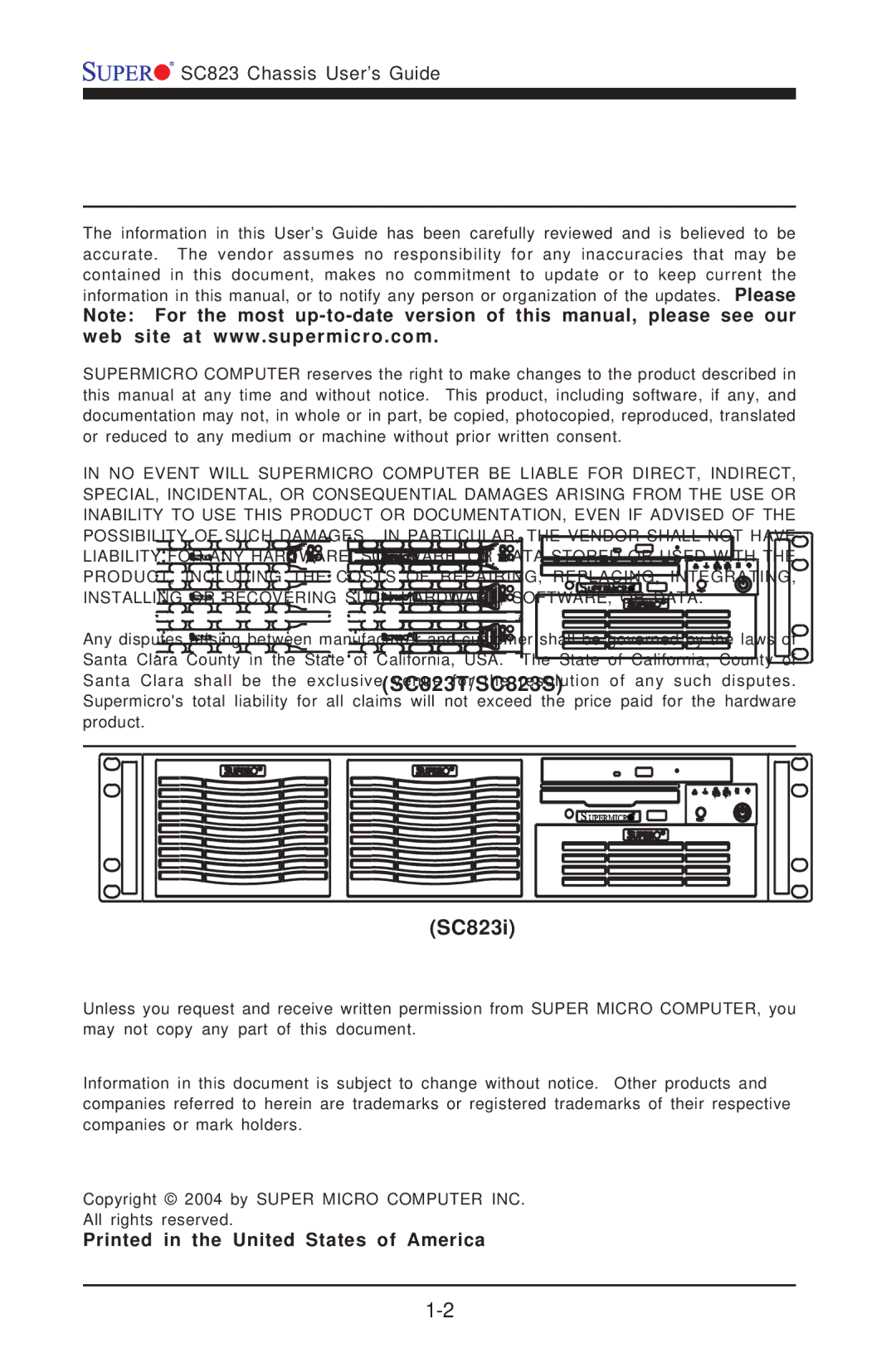 SUPER MICRO Computer SC823T manual SC823 Chassis User’s Guide 