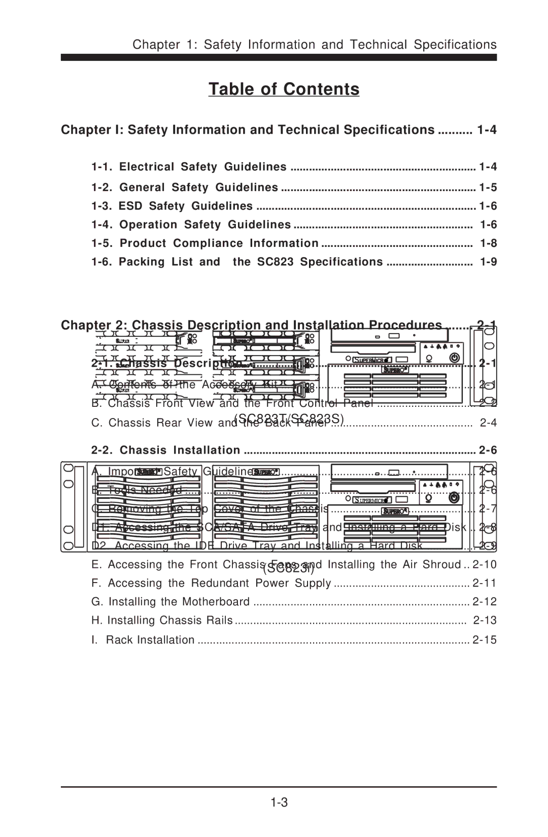 SUPER MICRO Computer SC823T manual Table of Contents 