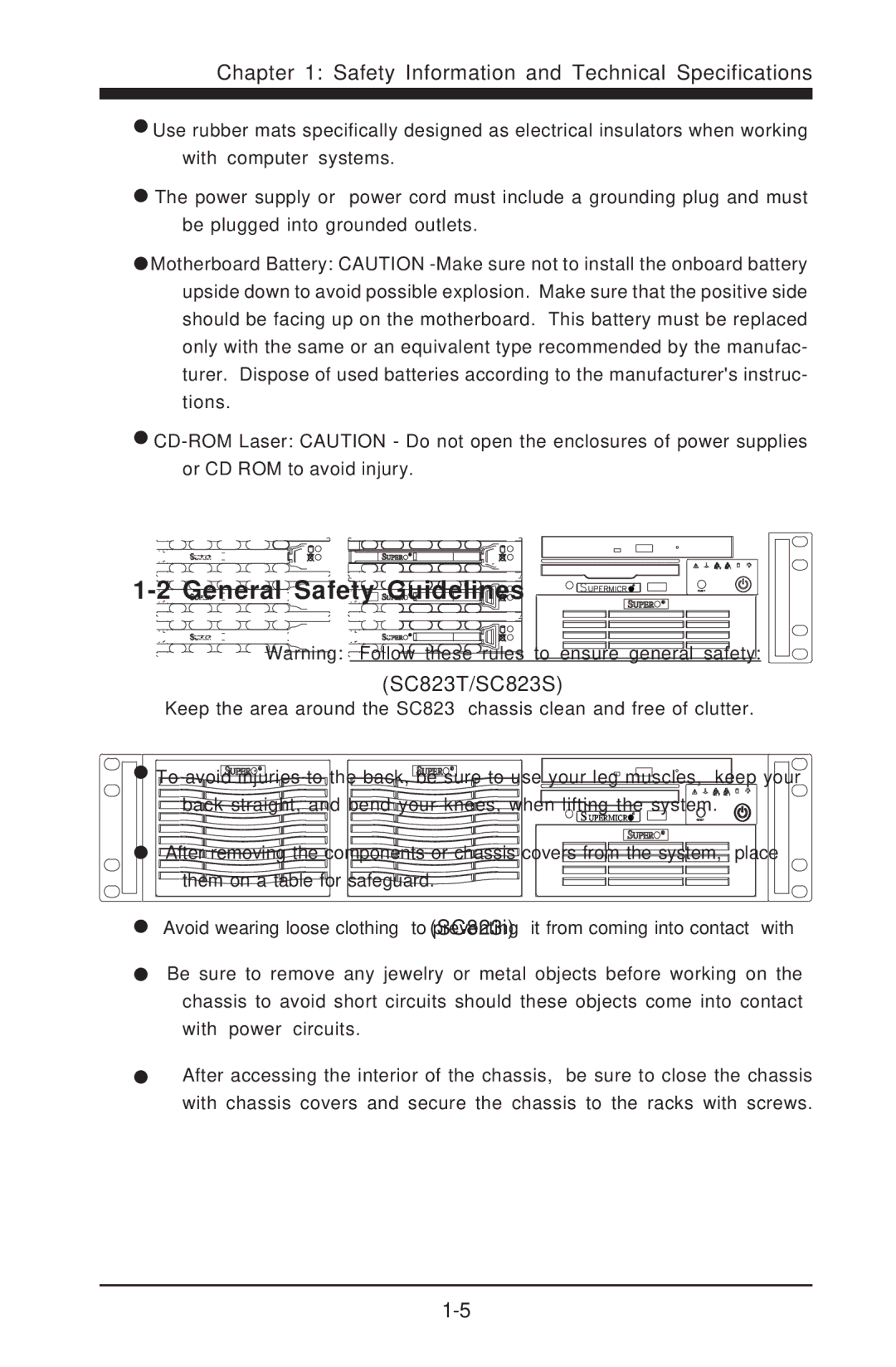 SUPER MICRO Computer SC823T manual General Safety Guidelines 