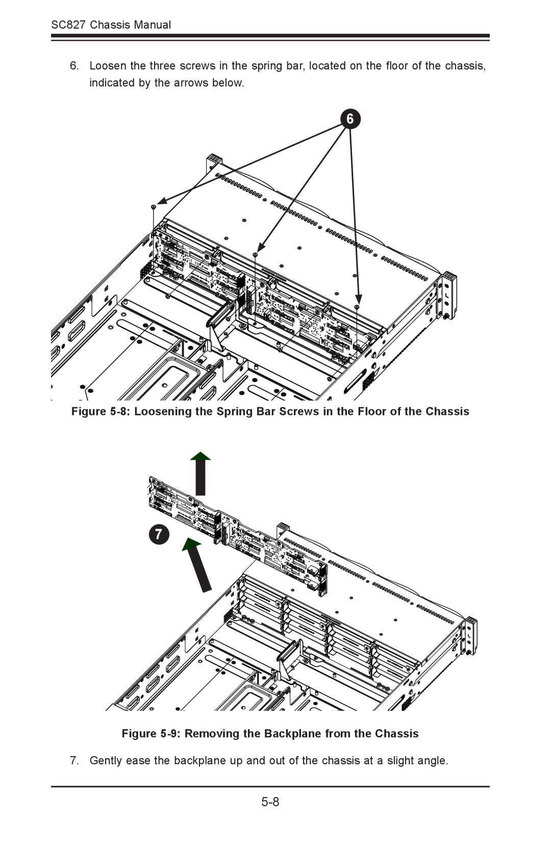 SUPER MICRO Computer sc827 user manual Loosening the Spring Bar Screws in the Floor of the Chassis 