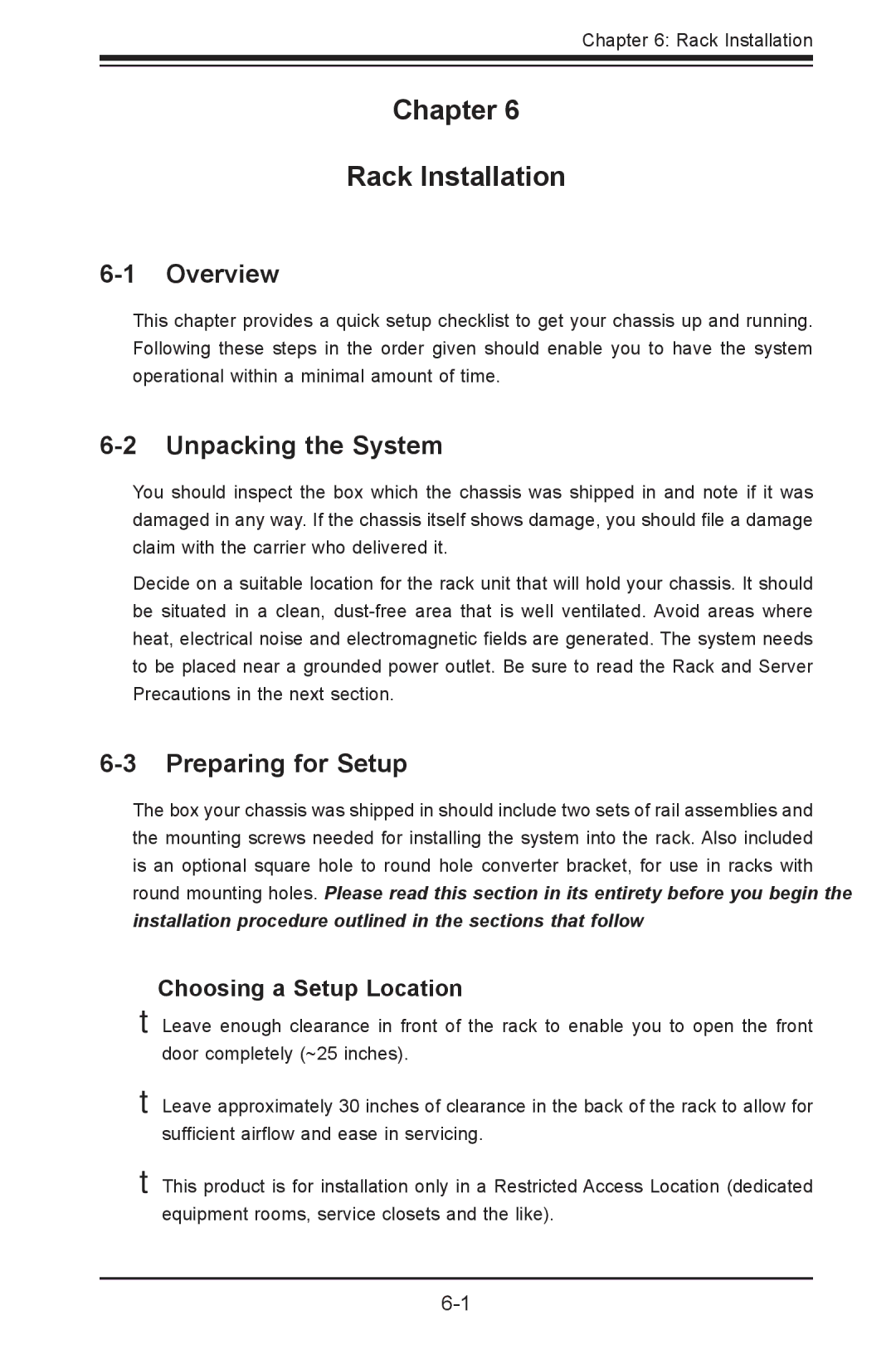 SUPER MICRO Computer sc827 user manual Chapter Rack Installation, Unpacking the System, Choosing a Setup Location 