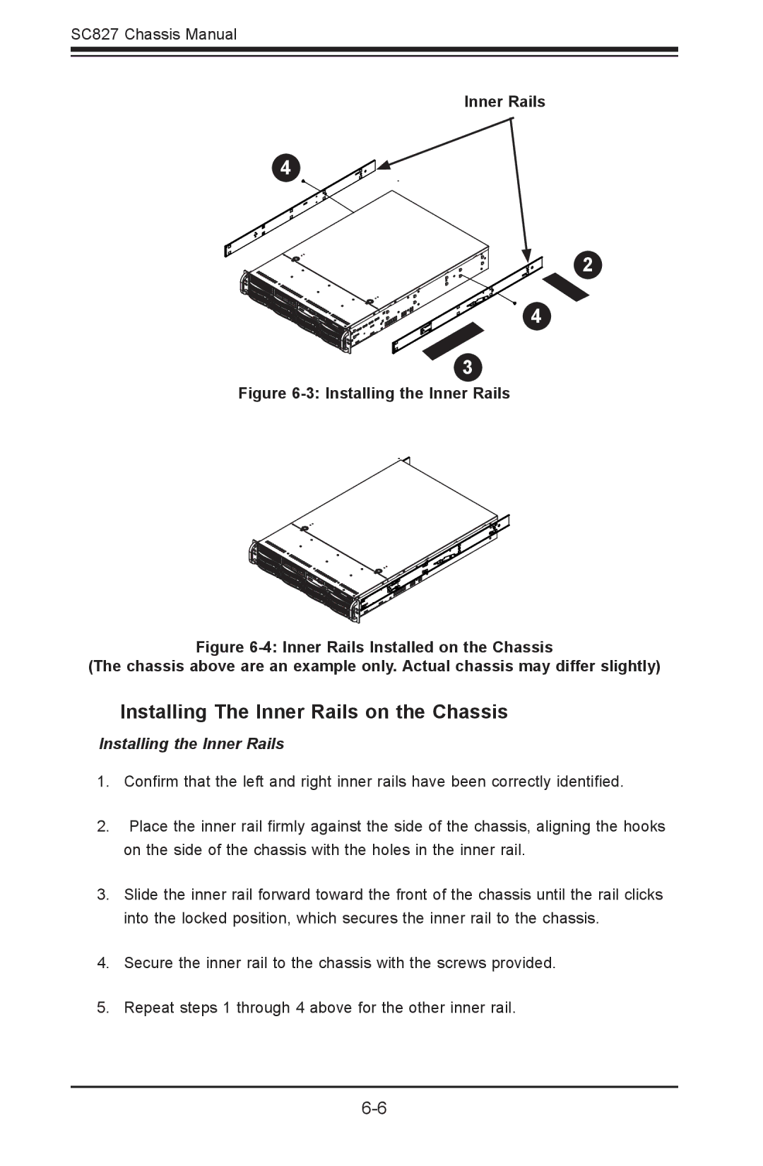 SUPER MICRO Computer sc827 user manual Installing The Inner Rails on the Chassis, Installing the Inner Rails 