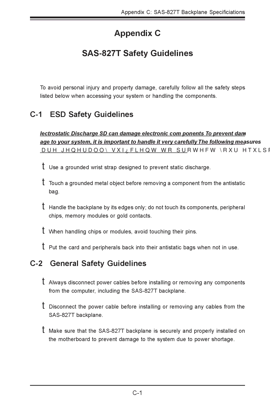 SUPER MICRO Computer sc827 Appendix C SAS-827T Safety Guidelines, ESD Safety Guidelines, General Safety Guidelines 