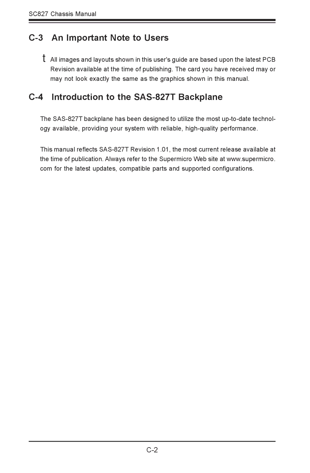 SUPER MICRO Computer sc827 user manual An Important Note to Users, Introduction to the SAS-827T Backplane 