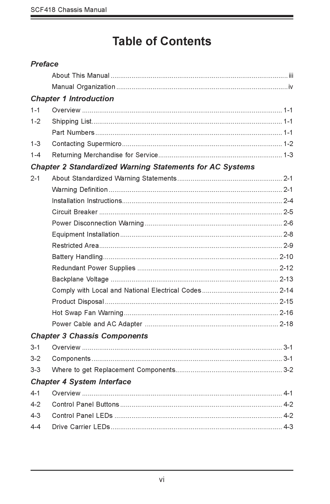 SUPER MICRO Computer SCF418IF-R1K62BP, SYSF617R2RT, SCF418C-R1K62BP, SCF418IL-R1K62BP user manual Table of Contents 