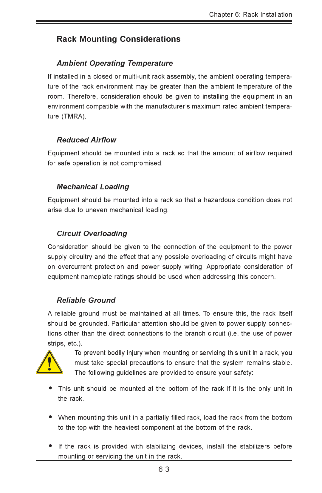 SUPER MICRO Computer SCF418C-R1K62BP, SCF418IF-R1K62BP Rack Mounting Considerations, Ambient Operating Temperature 