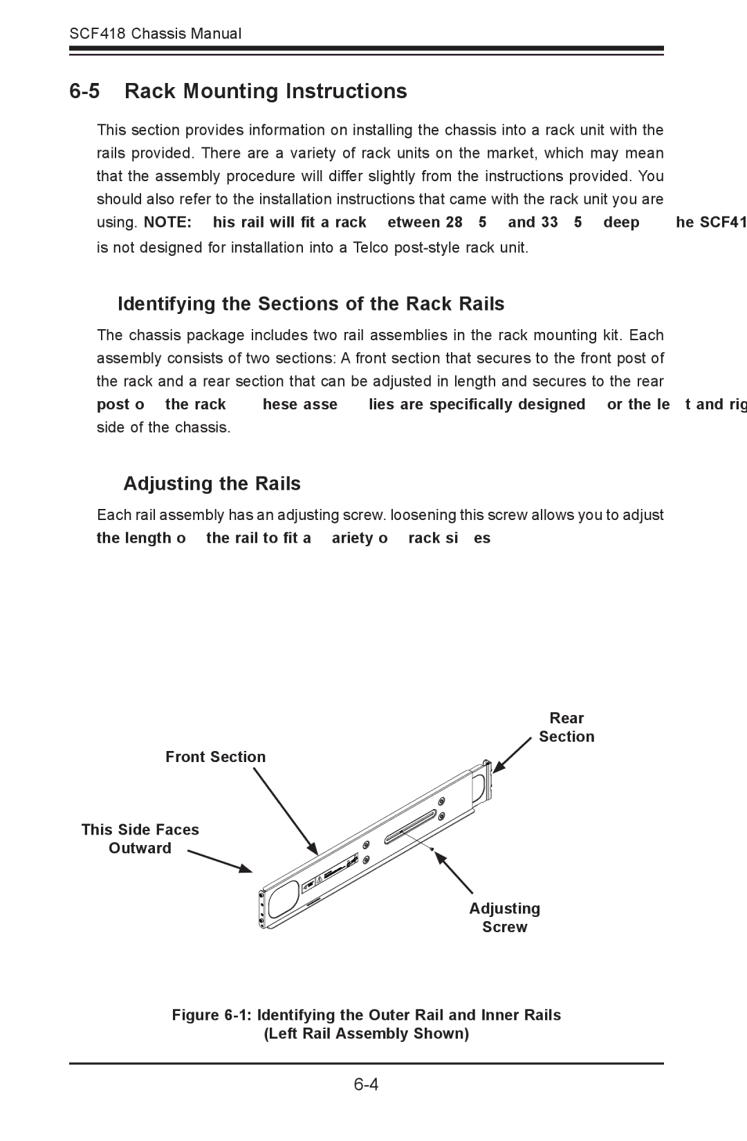 SUPER MICRO Computer SCF418IL-R1K62BP, SYSF617R2RT Rack Mounting Instructions, Identifying the Sections of the Rack Rails 