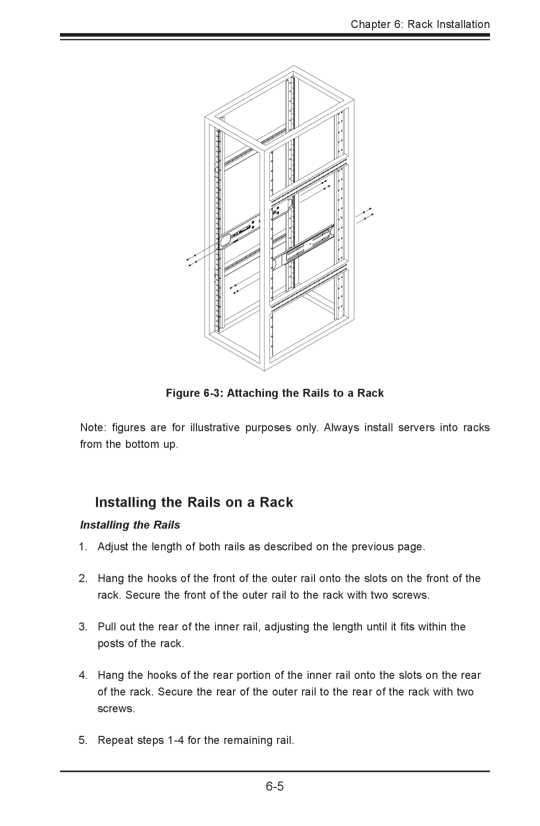 SUPER MICRO Computer SCF418IF-R1K62BP, SYSF617R2RT, SCF418C-R1K62BP, SCF418IL-R1K62BP Installing the Rails on a Rack 