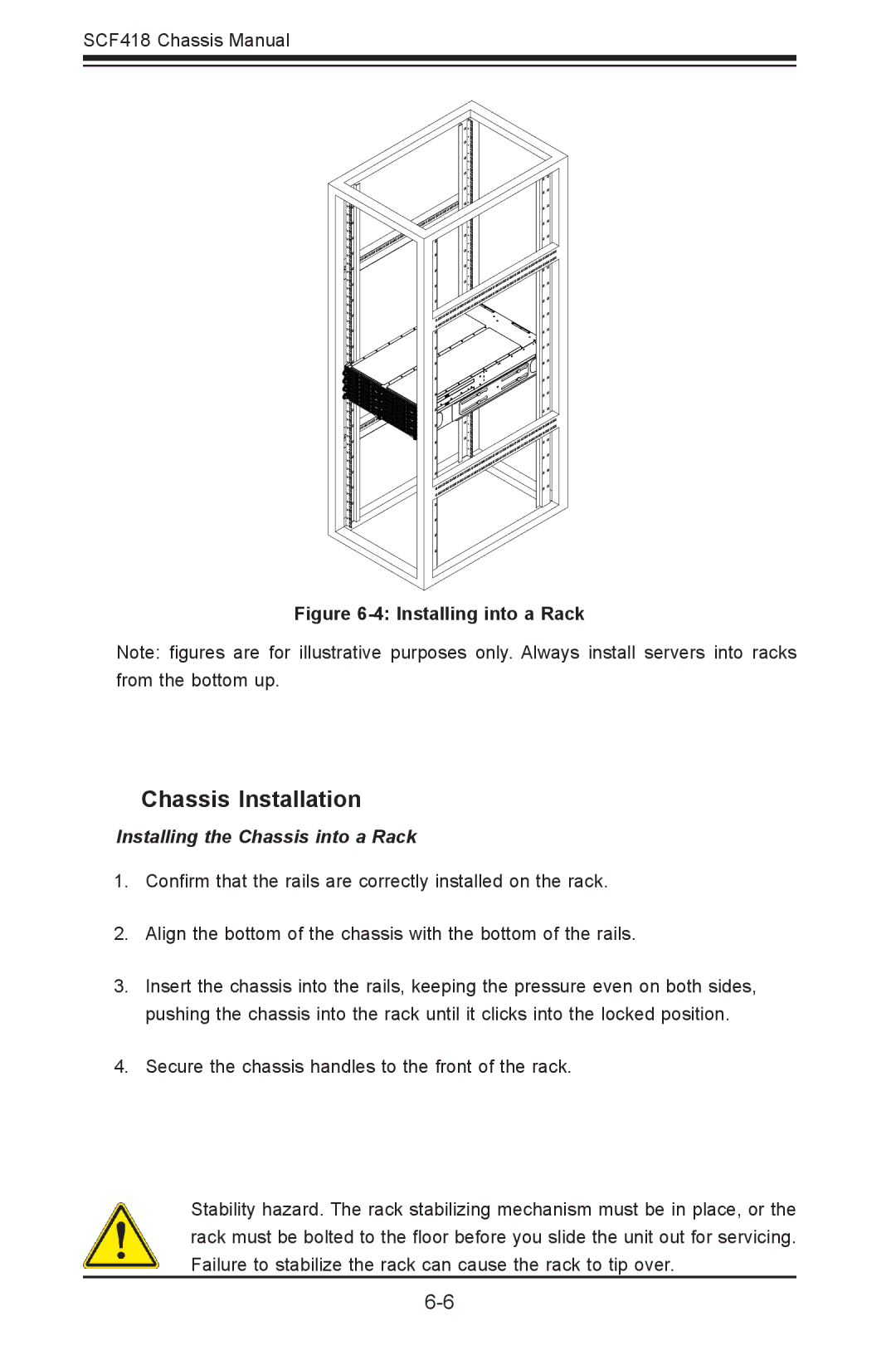 SUPER MICRO Computer SCF418IF-R1K62BP, SYSF617R2RT user manual Chassis Installation, Installing the Chassis into a Rack 