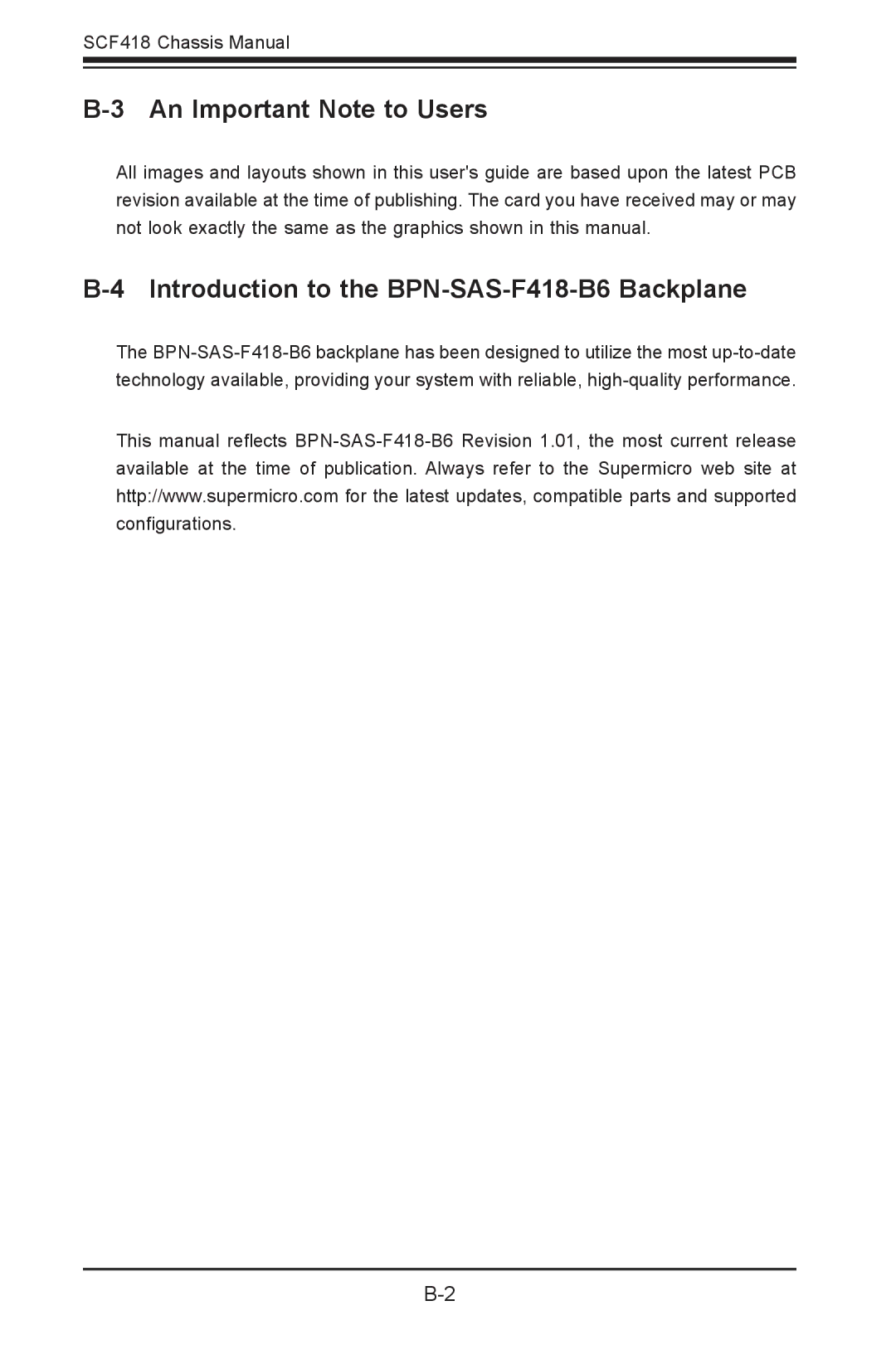 SUPER MICRO Computer SCF418IL-R1K62BP user manual An Important Note to Users, Introduction to the BPN-SAS-F418-B6 Backplane 