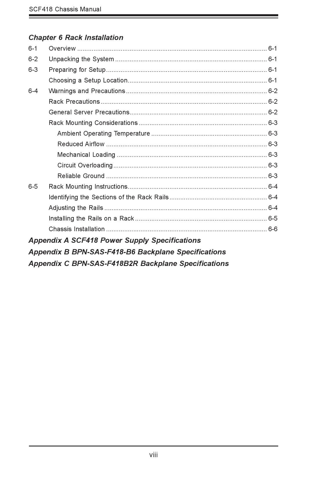 SUPER MICRO Computer SYSF617R2RT, SCF418IF-R1K62BP, SCF418C-R1K62BP, SCF418IL-R1K62BP user manual Rack Installation 