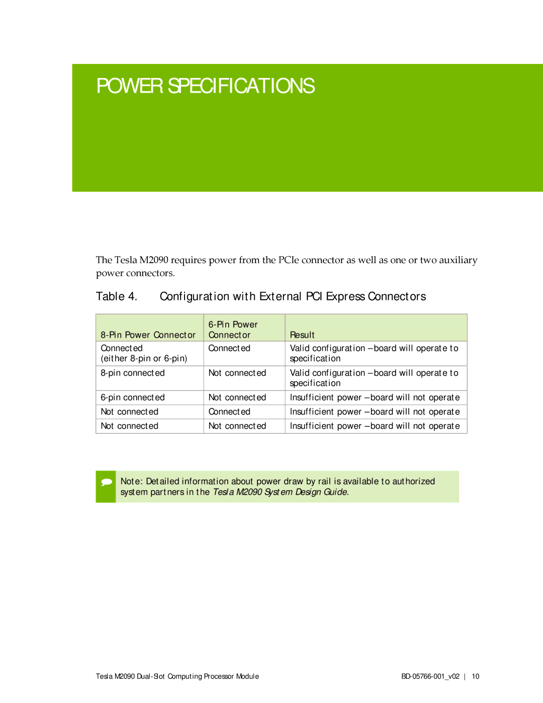 SUPER MICRO Computer SRS42URKSGPUS13 manual Power Specifications, Configuration with External PCI Express Connectors 