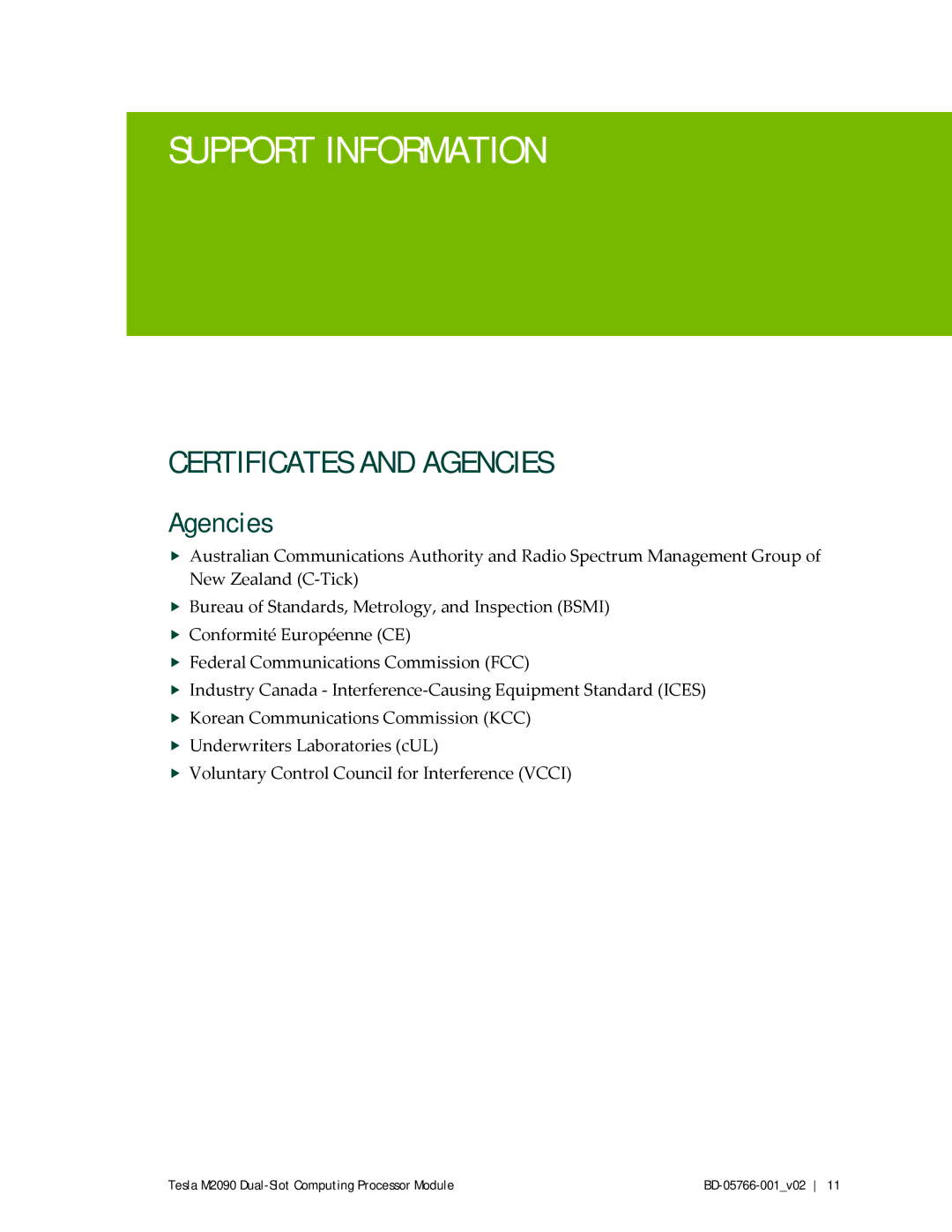 SUPER MICRO Computer SRS42URKSGPUS13 manual Support Information, Certificates and Agencies 