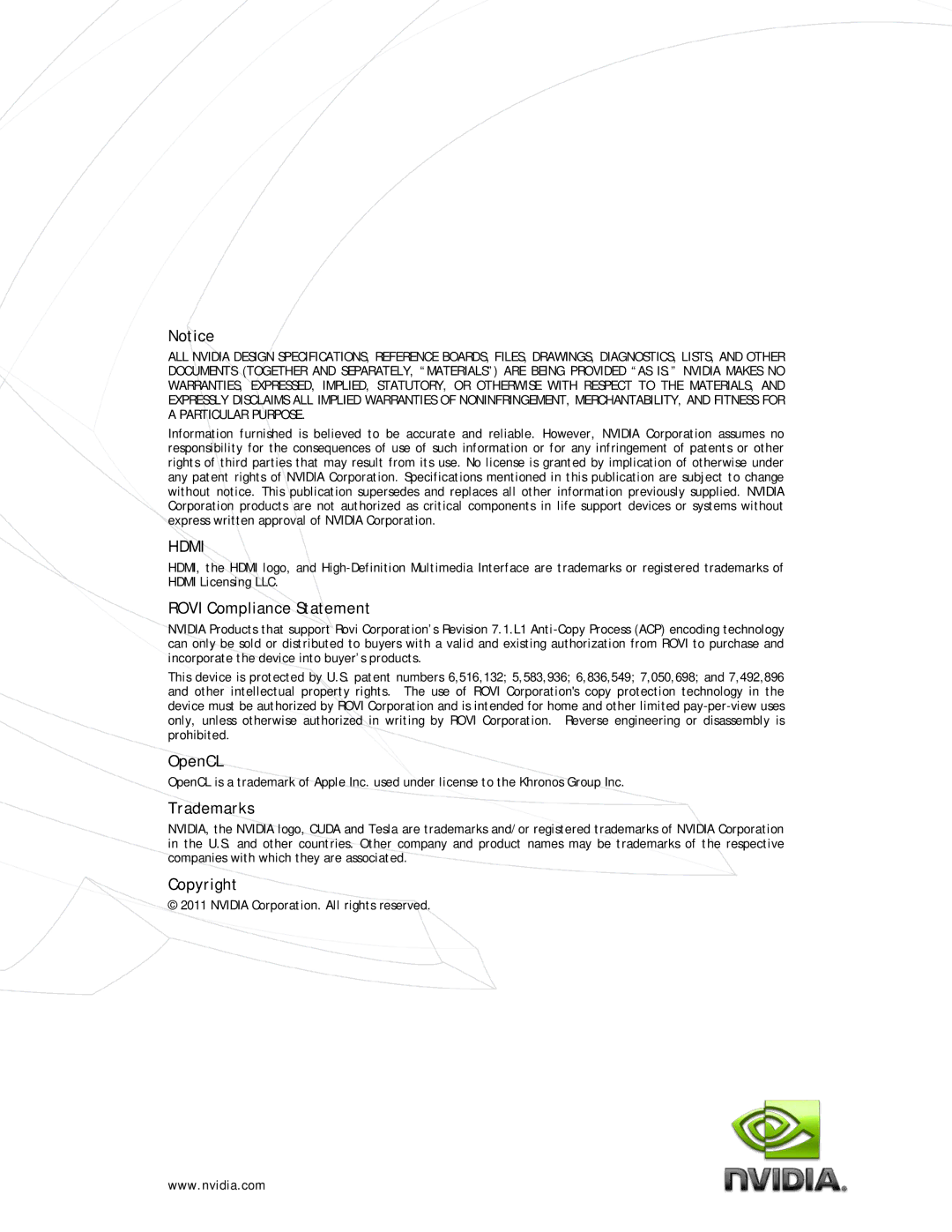 SUPER MICRO Computer SRS42URKSGPUS13 manual Rovi Compliance Statement, OpenCL, Trademarks, Copyright 