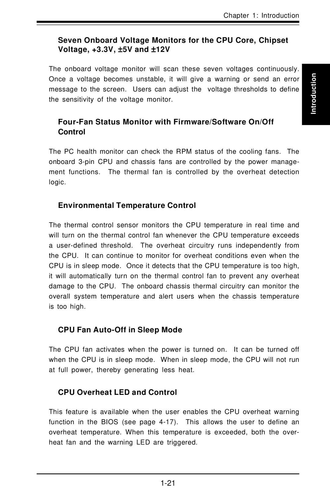 SUPER MICRO Computer Super PIIIDME, Super PIIIDM3 Environmental Temperature Control, CPU Fan Auto-Off in Sleep Mode 