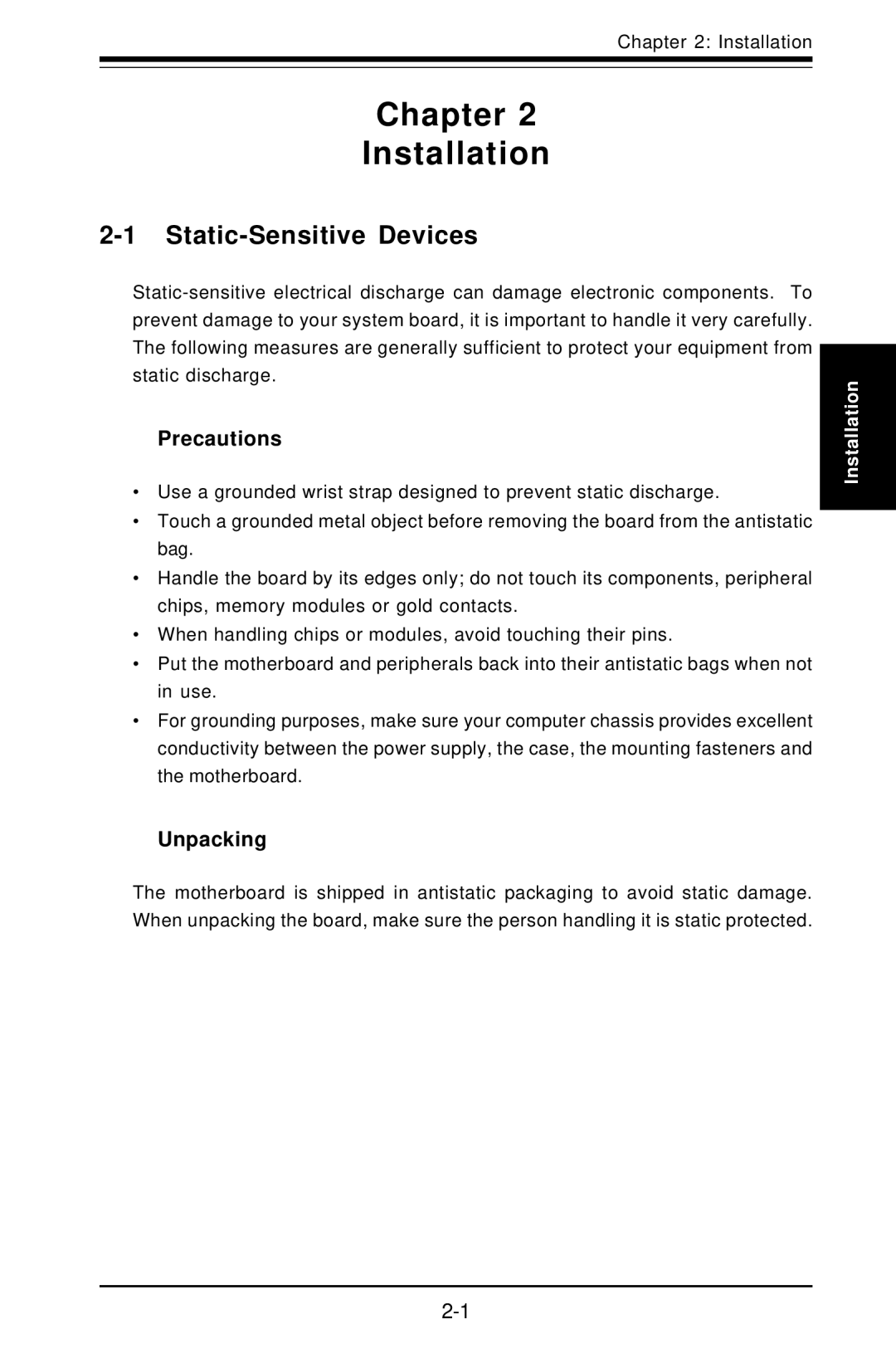 SUPER MICRO Computer Super PIIIDM4, Super PIIIDM3, Super PIIIDME user manual Static-Sensitive Devices, Precautions, Unpacking 