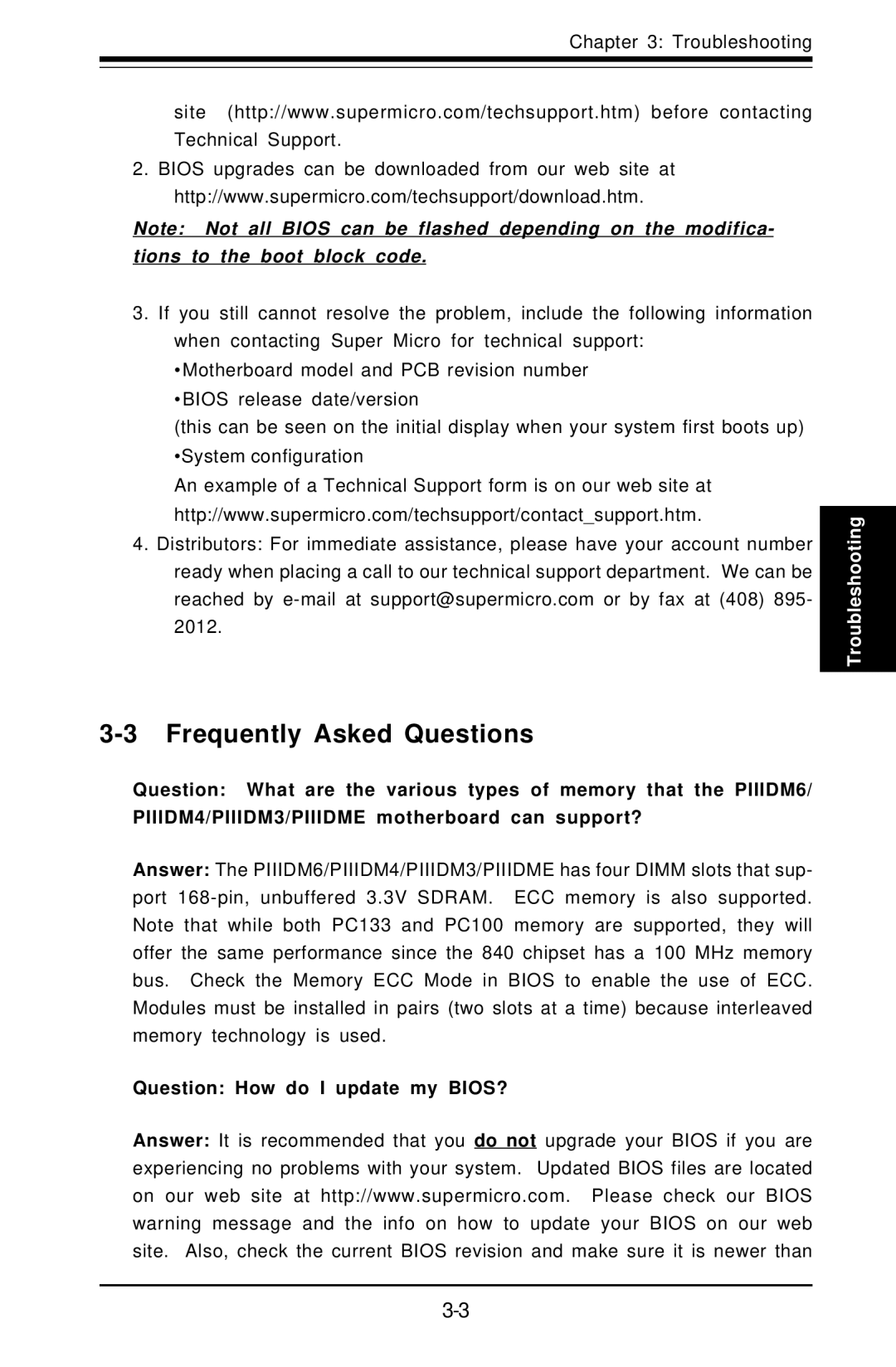 SUPER MICRO Computer Super PIIIDME, Super PIIIDM3 user manual Frequently Asked Questions, Question How do I update my BIOS? 