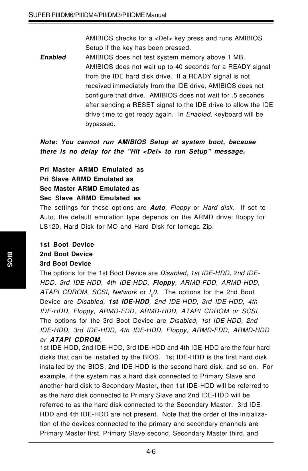 SUPER MICRO Computer Super PIIIDM6, Super PIIIDM3, Super PIIIDME user manual 1st Boot Device 2nd Boot Device 3rd Boot Device 