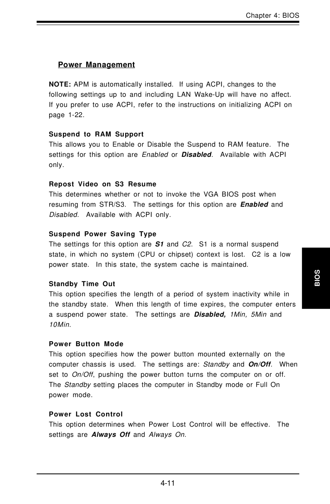 SUPER MICRO Computer Super PIIIDM4, Super PIIIDM3, Super PIIIDME, Super PIIIDM6 user manual Power Management 