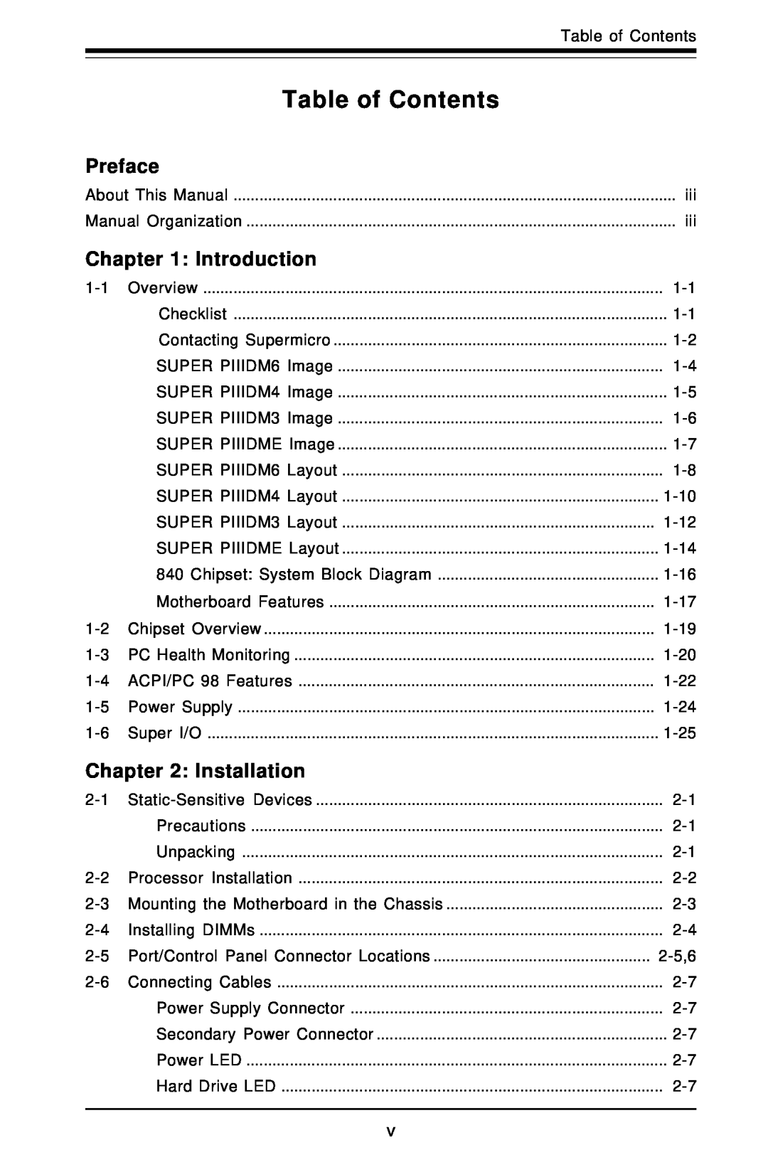 SUPER MICRO Computer Super PIIIDME, Super PIIIDM3, Super PIIIDM6 Table of Contents, Preface, Introduction, Installation 