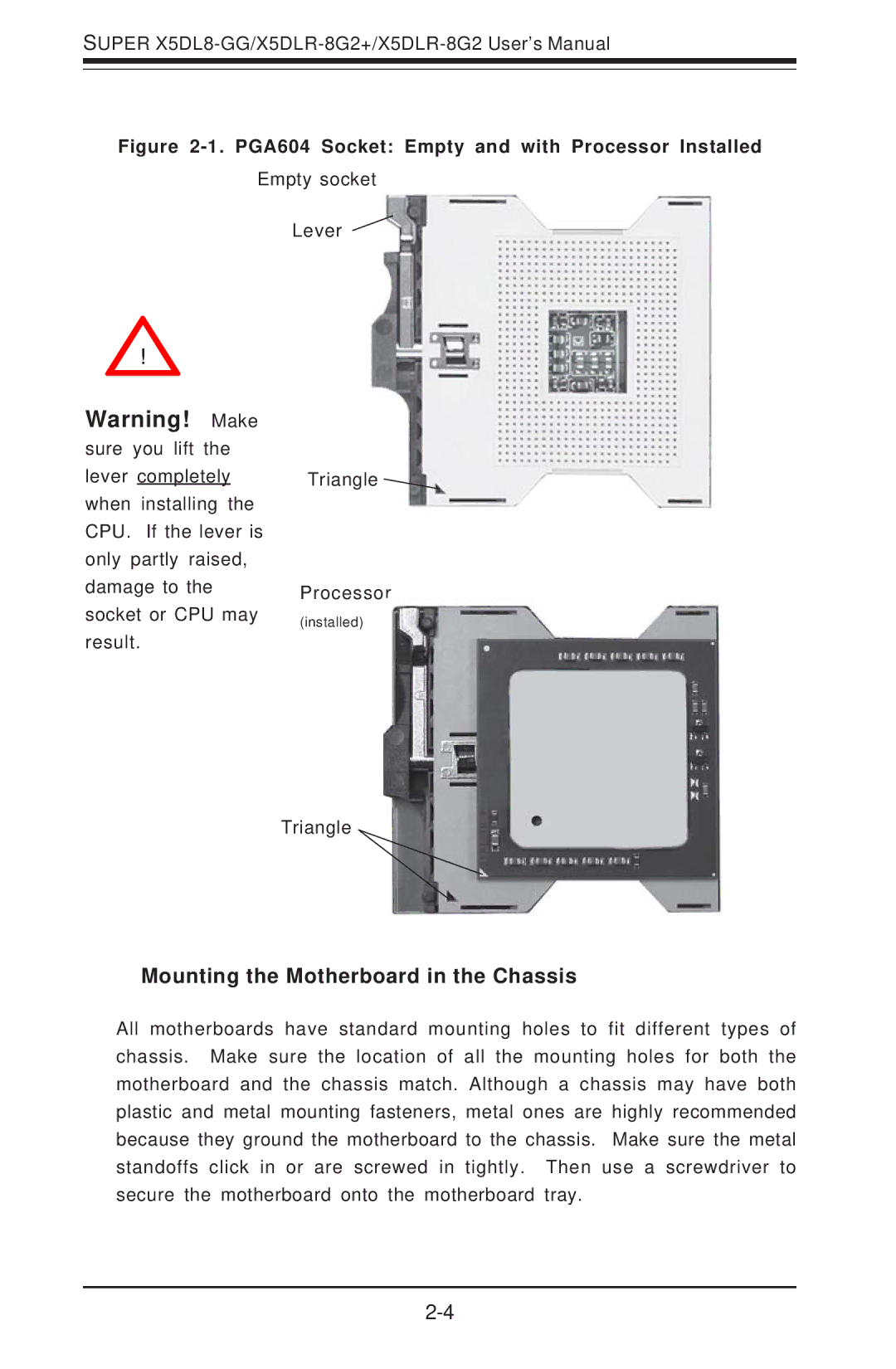 SUPER MICRO Computer SUPER X5DLR-8G2+, SUPER X5DL8-GG user manual Mounting the Motherboard in the Chassis 