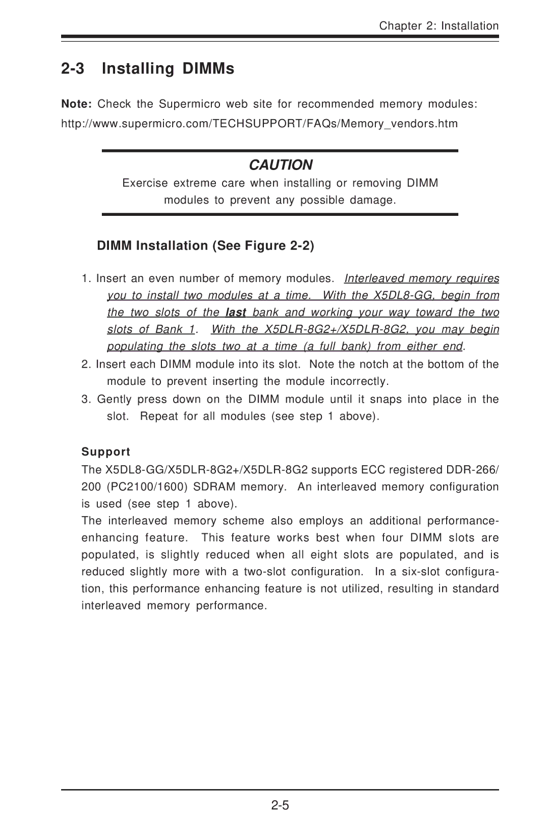 SUPER MICRO Computer SUPER X5DL8-GG, SUPER X5DLR-8G2+ user manual Installing DIMMs, Dimm Installation See Figure 